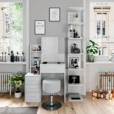 Afbeelding van Vicco Kaptafel Conrada, Wit, 80 cm met krukje