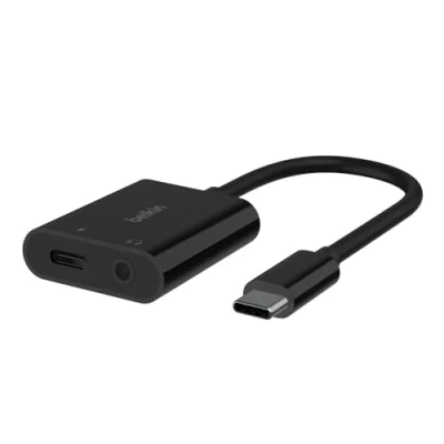Afbeelding van Adapter USB C naar Jack 3,5mm en 60W audio opladen Belkin Zwart