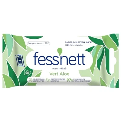 Image de Fess Nett Papier Toilette Humide Pocket Vert Aloe x20 Formule Testée Dermatologiquement 0% Parabène Phenoxyethanol Pour Peaux Normales