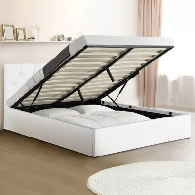 Afbeelding van Lit coffre double AUSTIN avec sommier 140 x 190 CM PVC blanc