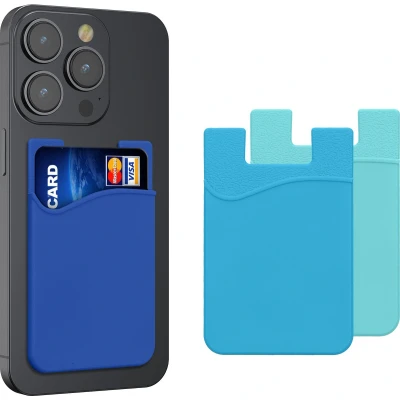 Afbeelding van kwmobile 3x Kaarthouder Hoesje voor Smartphone Zelfklevend Zelfklevende Siliconen Kredietkaarthouder Lichtblauw Blauw Donkerblauw Afmetingen 8,5x5,5cm