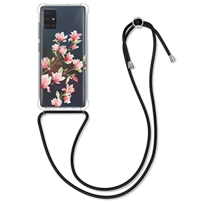 Afbeelding van kwmobile telefoonhoesje geschikt voor Samsung Galaxy A51 Hoesje met telefoonkoord Back cover smartphone Case in poederroze / wit transparant