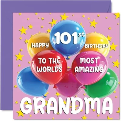 Afbeelding van verjaardagskaart voor 101e oma World&#039;s Most Amazing Grandma van kleindochter en kleinzoon, 145 mm x 101 jaar