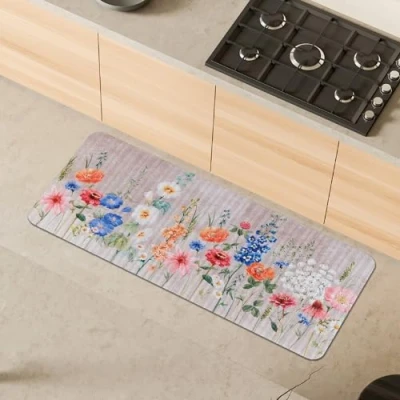 Afbeelding van Comart, Austin tapijt, voor keuken en hal, bedrukt, waterdicht, antislip, bloemendecoratie, lente, 50 x 130 cm, machinewasbaar, duurzaam, Made in Italy