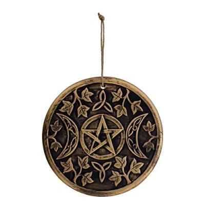 Image de Décoratif Pentagram Triple Moon Plaque Murale En Terre Cuite