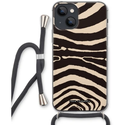Afbeelding van Case Company® hoesje met Koord geschikt voor iPhone 13 mini Arizona Zebra Telefoonhoesje Zwart Extra Bescherming aan alle Kanten en Over de Schermrand