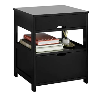 Afbeelding van SoBuy® FRG258 SCH Nachtkastje, bankpunt, bijzettafel met 2 laden en 1 opbergrek, zwart (zwart)