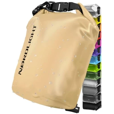 Afbeelding van waterdichte tas 5 l Dry Bag (beige) watertas, rugzak met roltopsluiting en schouderriem Zwemmen, strand, kanoën, suppen, duiken
