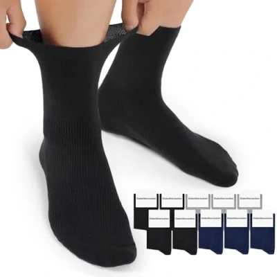 Afbeelding van Mowenti Set van 6/10/20 paar diabetische sokken voor dames en heren Zonder elastiek Katoen Diabetessokken Comfortabele taille Extra grote dames, Zwart x 4 + grijs 3