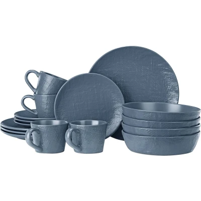 Afbeelding van Navaris aardewerk servies voor 4 personen Serviesset 16 delig met kopjes Compact en stapelbaar Magnetron vaatwasserbestendig Blauw