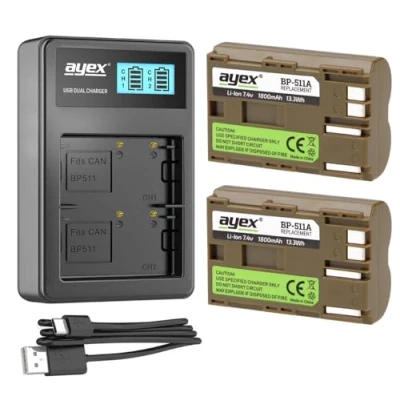 Afbeelding van ayex BP 511a batterij voor Canon en 1 dubbele USB oplader