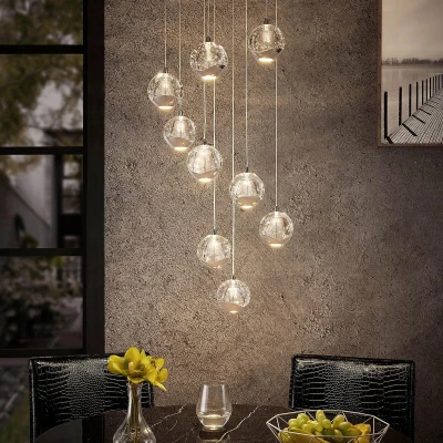 Afbeelding van Lucande hanglamp 9lichts Glas, metaal helder, chroom Inclusief lichtbronnen