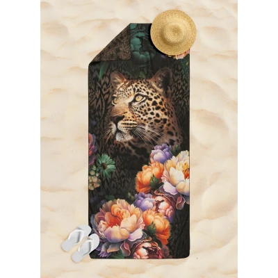 Afbeelding van HIP Yoga / Reishanddoek &quot;bloemen met een luipaard&quot; Multi (75x180 cm) Microvezel