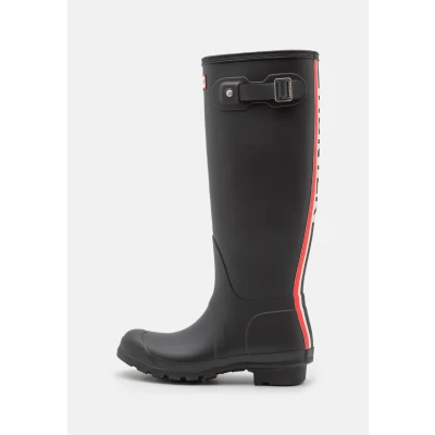 Afbeelding van Hunter Original Womens TALL TRI Colour LOGO Backstrap BOOT Regenlaarzen, Dames, Maat: 38, Black Natuurrubber