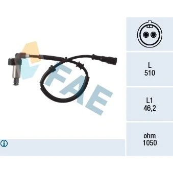 Afbeelding van FAE 78002 ABS sensor Achteras rechts Inductie 2 510 RENAULT: MEGANE 1 Cabriolet