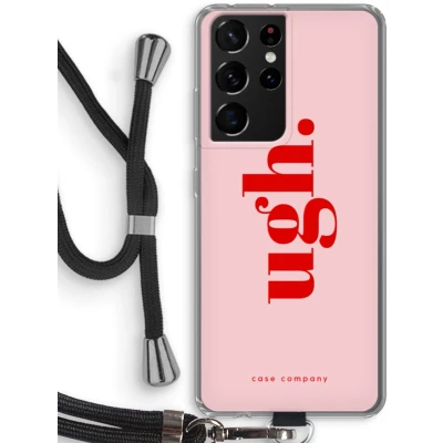 Afbeelding van Case Company® hoesje met Koord geschikt voor Samsung Galaxy S21 Ultra Ugh Telefoonhoesje Zwart Bescherming aan alle Kanten en Over de Schermrand