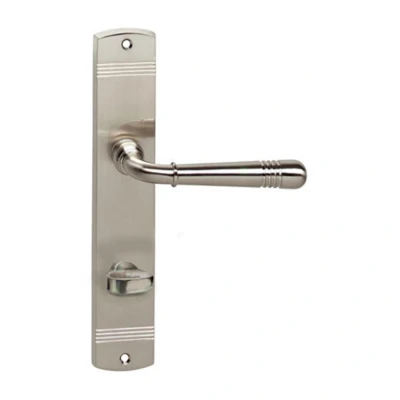 Afbeelding van Intersteel Deurkruk Emily op schild toilet /badkamersluiting 63 mm nikkel mat