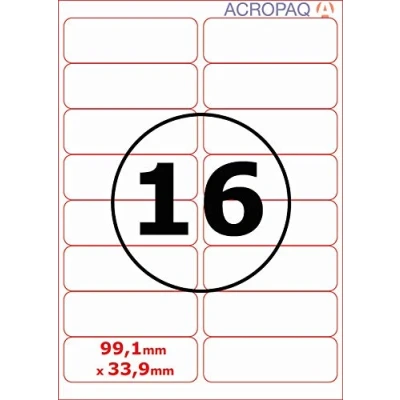 Afbeelding van Stickervellen A4 Etiketten, 100 vellen, 16 per vel, 91 x 34 mm Adresetiketten, Etiketten stickers ACROPAQ