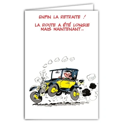 Image de GLCT 0128 Gaston Lagaffe Carte Retraite avec Motifs Bonne route/Bonne continuation/Voiture Île