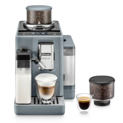 Afbeelding van De&#039;Longhi Rivelia EXAM440.55.G Super automatisch koffiezetapparaat met LatteCrema Hot, automatische melkopschuimer, compact formaat, 16 recepten, kleuren touchscreen, grijs