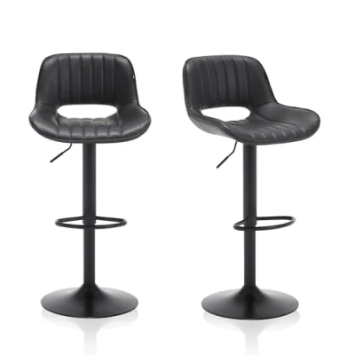Afbeelding van Meisterhome® Barkruk Barstoel set van 2 Barkrukken Kruk Barstoelen met rugleuning Keukenstoel Industrieel Verstelbaar Voetsteun Antraciet grijs