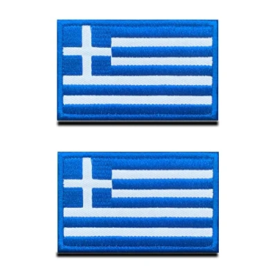 Afbeelding van 2 stuks Griekenland vlag klittenbandsluiting, tactiek Grieks nationaal embleem geborduurd met militaire klittenbanden voor rugzakken, kleding, tassen, uniform vest jersey reizen