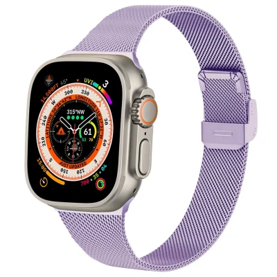 Afbeelding van imoshion Bandje Geschikt voor Apple Watch Series 1 / 2 3 4 5 6 7 8 9 SE Ultra (2) 42 44 45 49 mm Maat M Milanees magnetische band Paars