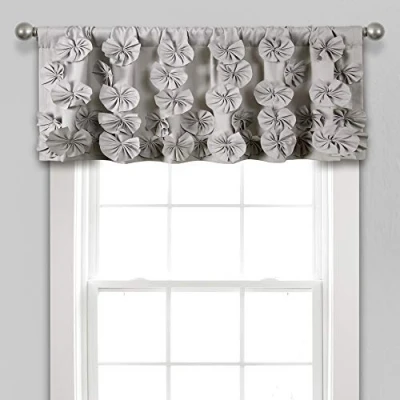 Afbeelding van Lush Decor Riley Valance Semi Sheer Ruched Textured Bow Window Panel voor woonkamer eetkamer slaapkamer (enkel) 54&quot;W x 18&quot;L lichtgrijs