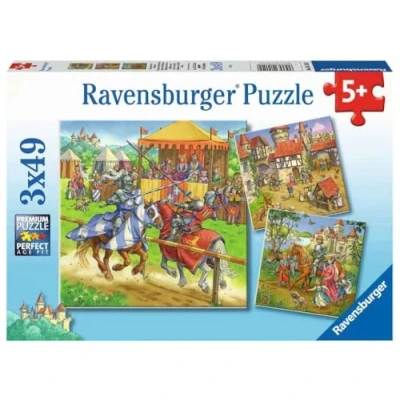 Afbeelding van Ravensburger puzzel Riddertoernooi in de Middeleeuwen 3 x 49 stukjes kinderpuzzel