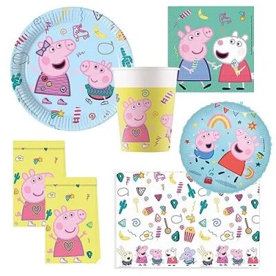 Afbeelding van Procos 10215314DY Peppa Pig partyset, 46 delig, wegwerpset, kinderverjaardag, themafeest, tafeldecoratie