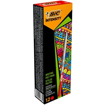 Afbeelding van BIC Intensity Viltstift Medium Tip en Metallic Lichaam intens Rood doos van 12 Stuks