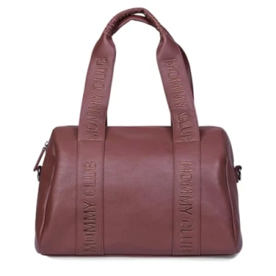 Image de CHILDHOME, Sac a langer Bebe, Mommy Bag, Matelas bebe Inclus, Nombreux Rangements, Attaches poussette, Bandoulière, Cuir Vegan, 22L, Club Signature, Marron Foncé