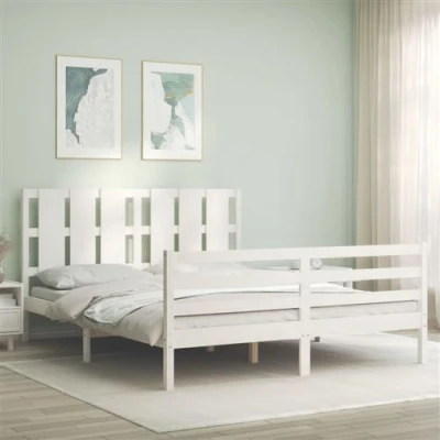 Image de vidaXL Cadre de lit avec tête blanc petit simple bois massif
