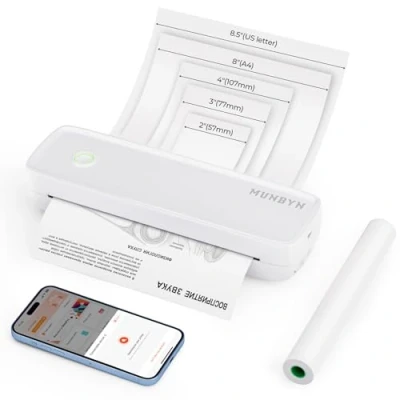 Afbeelding van MUNBYN A4 203DPI Bluetooth mobiele thermische Printer Inkless compatibel met Android &amp; iOS voor telefoon en laptop, ondersteunt thermisch papier 210 x 297