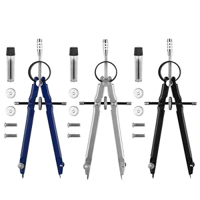 Afbeelding van Yangfei 3 stuks meetpassers, professionele kompas, tekenpasser, precisie, snelverstelbaar, voor school timmerman (zwart, blauw, grijs)