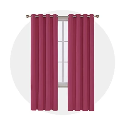 Image de Deconovo Rideau occultant à isolation thermique avec œillets pour chambre coucher ou salon 132,1 x 213,4 cm de long 1 panneau, rose