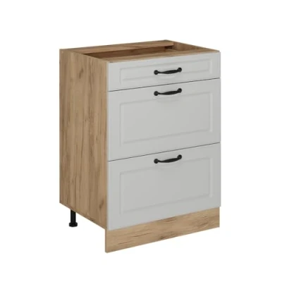 Afbeelding van Vicco Keukenonderkast R Line, Wit Landhuis/Krachtige eik goud, 60 cm met laden, zonder werkblad