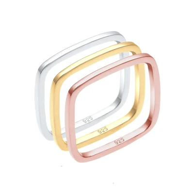 Afbeelding van Elli 3 SET Tricolor Statement Vierecks Ring, Dames, Maat: 54, Silber