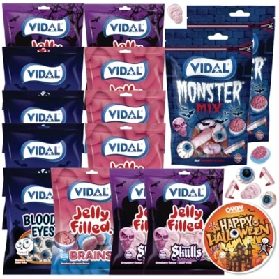 Afbeelding van OYOY Halloween snoepmix 1440 g, waarvan 4 x 90 g doodshoofden, bloederige ogen, hersenen, 2 180 monstermix en griezelige sticker