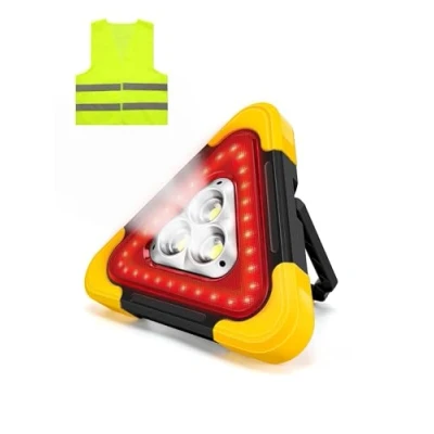 Afbeelding van autodriehoek, signaaldriehoeken, 30 W waarschuwingslicht, draagbaar noodlicht met handgreep, hoge zichtbaarheid, waterdicht, 3 modi, reflecterend vest inbegrepen.