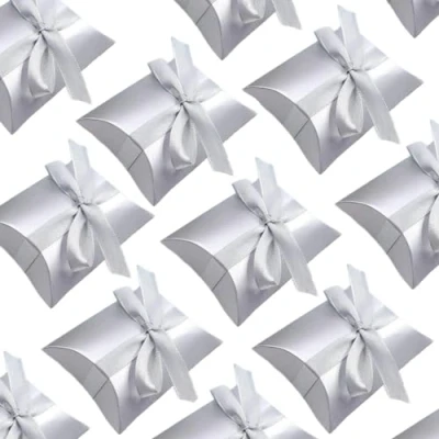 Afbeelding van JZK® Zilveren kussens, geschenkdoos, snoep, karton, sieradendoos, gastgeschenken, kartonnen doos, bonbons, partybox, voor bruiloft, verjaardag, feest, festival (zilveren kussen)