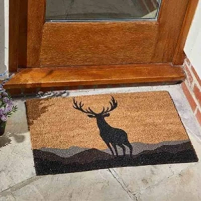 Afbeelding van Garden Mile® Antislipmat, 75 x 45 cm, van natuurlijke kokosvezel, voor binnen en buiten, Schots hert, Monarch Decoir, gemakkelijk te reinigen