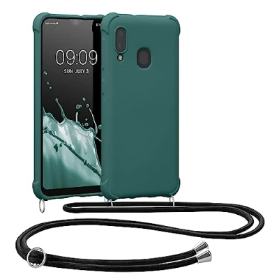 Afbeelding van kwmobile telefoonhoesjegeschikt voor Samsung Galaxy A20e Hoesje van siliconen met telefoonkoord In petrol