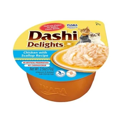 Afbeelding van INABA Dashi Delights Chicken with scallop in broth Kattensnoepje 70g