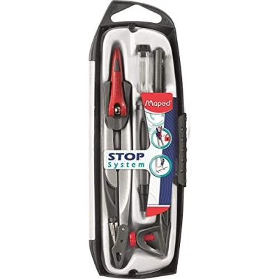 Image de Maped Coffret Compas Stop System 5 pièces Système de Verrouillage Breveté Tracé Parfait Avec Sécurité Protège Pointe mine + Bague Porte 0.5 mm Étui et Taille Mines
