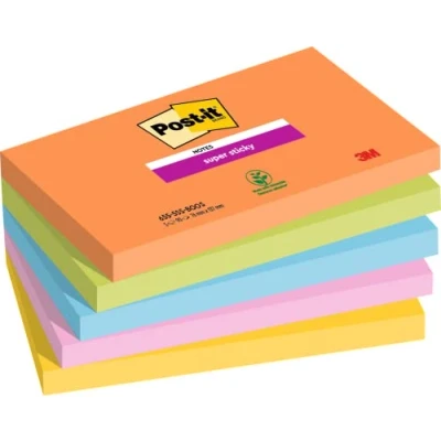 Afbeelding van Post it Super Sticky notes Boost, 90 vel, ft 76 x 127 mm, geassorteerde kleuren, pak van 5 blokken memoblok