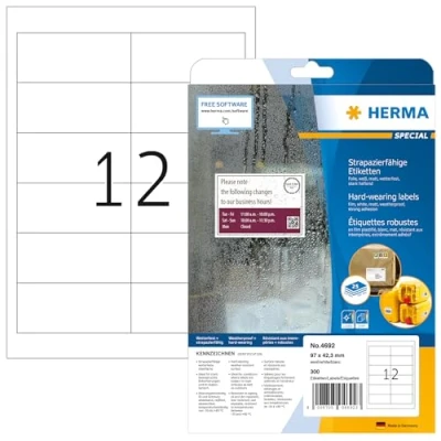 Afbeelding van Etiket HERMA 4692 97x42.3mm weerbestendig wit 300st