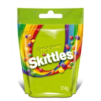 Afbeelding van Skittles Crazy Sour snoep verpakking van 4 zakjes 174 g