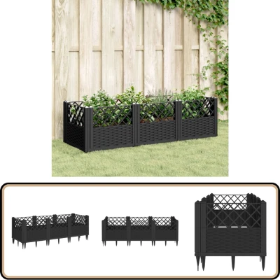 Afbeelding van Plantenbak met pinnen 123,5x43,5x43,5 cm polypropeen zwart