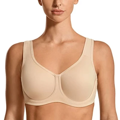 Afbeelding van SYROKAN Vrouwen Max Control Solid High Impact Plus Size Onderdraad Sport BH, Beige, 100F